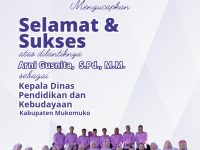 Keluarga Besar SMPN 1 Mukomuko Mengucapkan Selamat Atas Dilantiknya Arni Gusnita Sebagai Kadis Pendidikan dan Kebudayaan Mukomuko