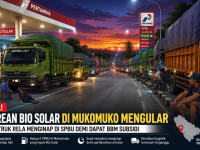 Antrean panjang truk mengisi BBM subsidi Bio Solar di SPBU Kabupaten Mukomuko Bengkulu